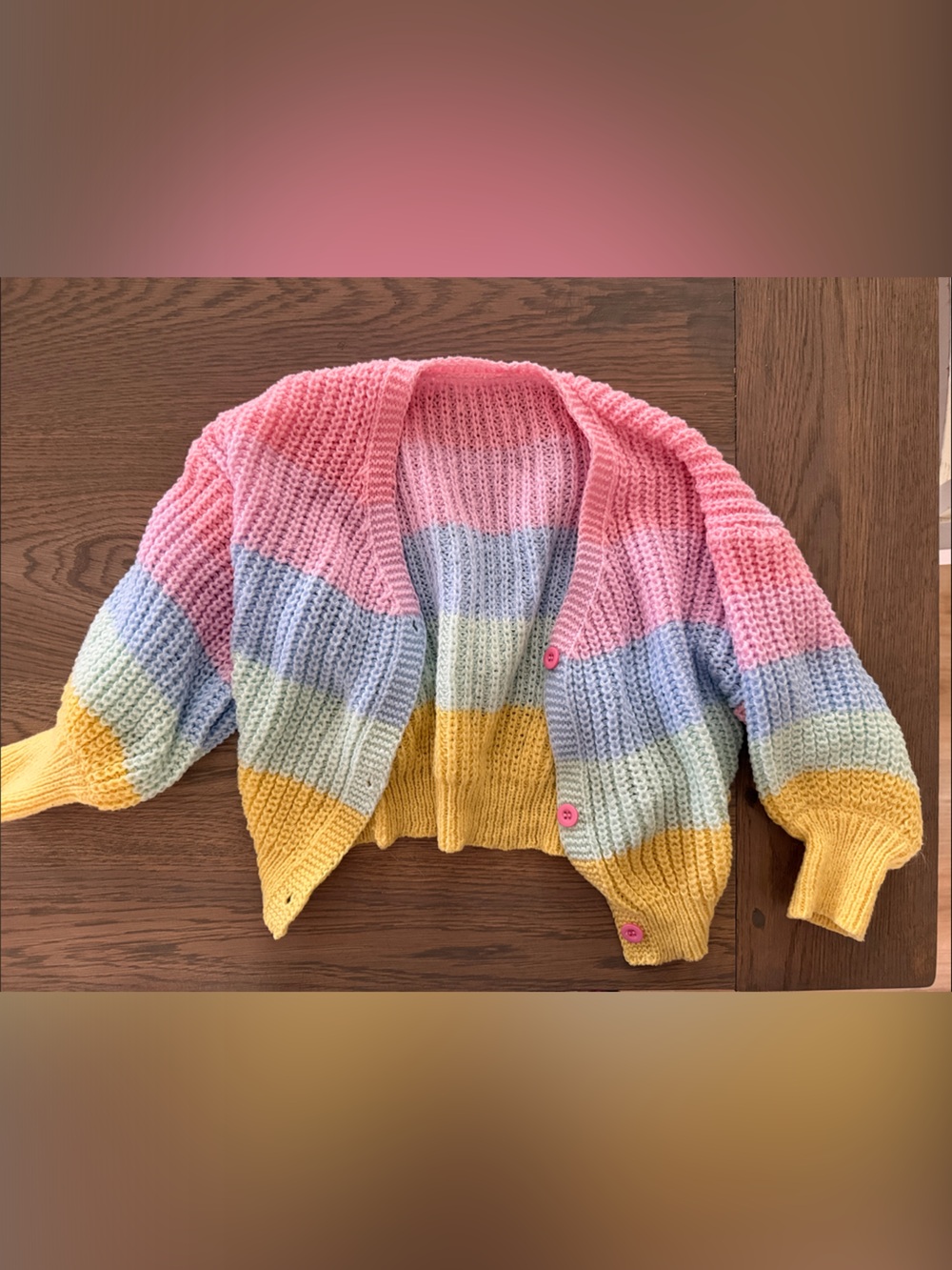 SHEIN Pastel Striped Knit Cardigan - Pink, Blue, Yellow